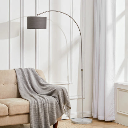 High Adjustable Arched Floor Lamp with Marble Base Cloth Lampshade, Grey